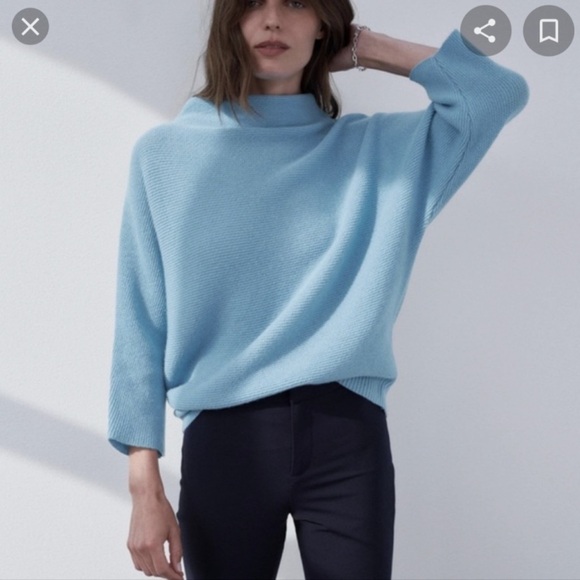 The Reset Funnel Neck Sweater Tiffany Blue S/M Feminine Minimalist Contemporary - Picture 1 of 8